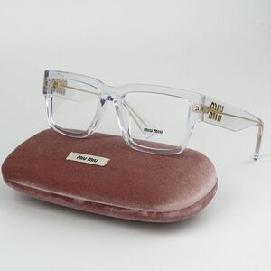 NEW Miu Miu MU02XV 2AZ1O1 Transparent Clear Rectangle Women Eyeglasses MU 02XV